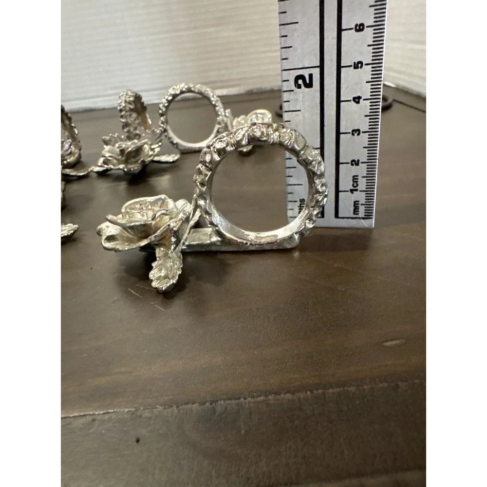 Princess House Silver Rose Napkin Rings Set 7 Floral Metal Table Decor Vintage
